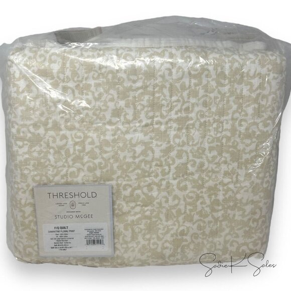 Threshold Studio McGee Queen Border Cotton Slub Wood Block Quilt Neutral Floral - Picture 5 of 8